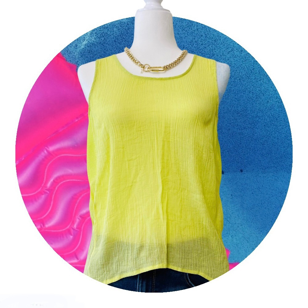 E&M Neon Sleeveless Crinkle Blouse